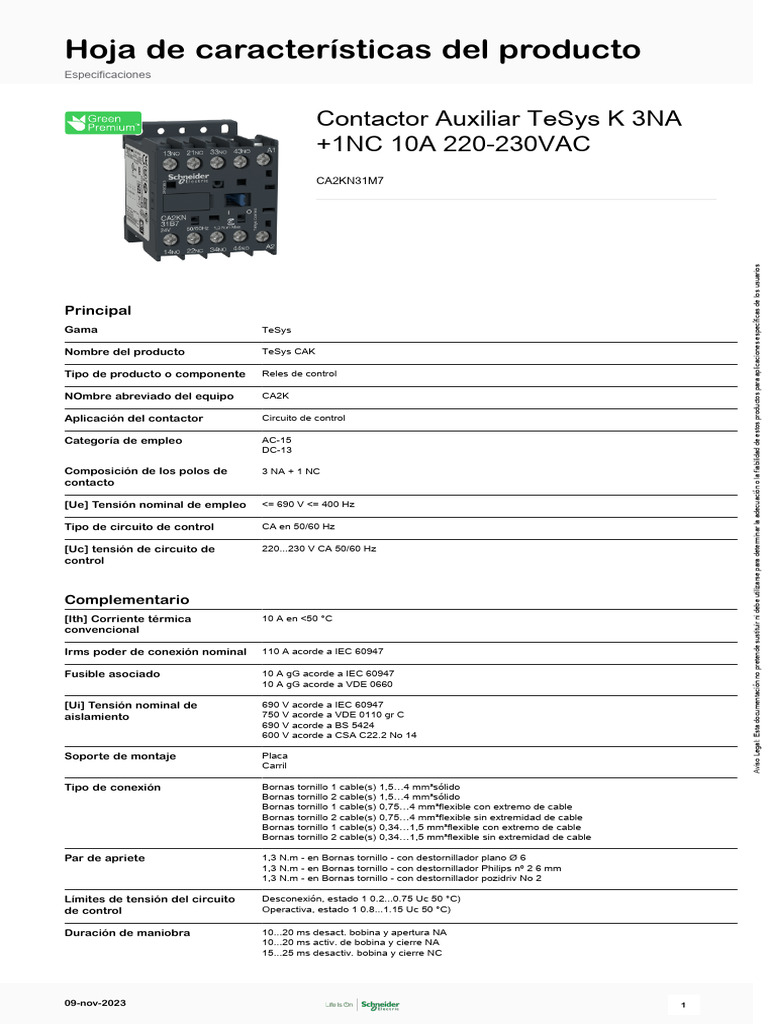 TeSys K - D - SK (Contactores Auxiliares) - CA2KN31M7 | PDF ...
