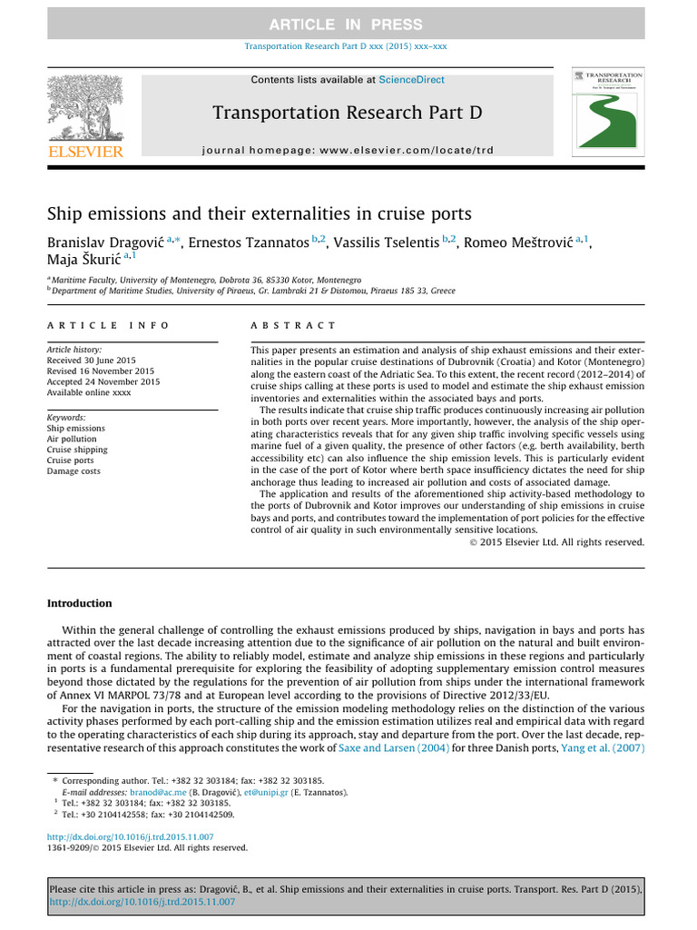 Ship Emissions in Adriatic Cruise Ports | PDF | Port | Cruise Ship
