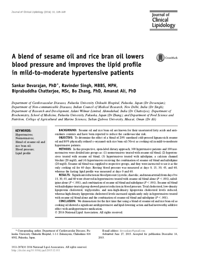 Blend of Sesame Oil and Rice Bran Oil Blood Presure PDF