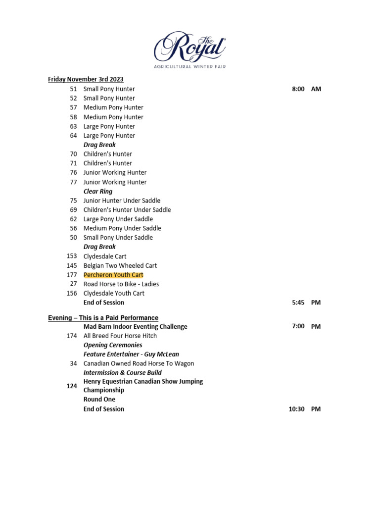 Wellington Horse Show Schedule Today