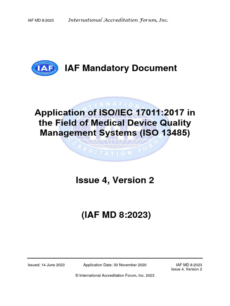 IAF MD 8:2023 for Medical Device Accreditation | PDF | Medical Device ...