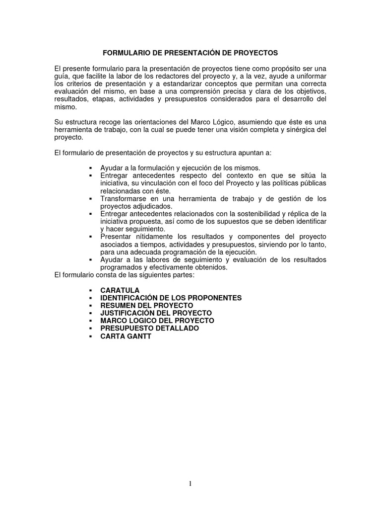 Formato para Presentación de Proyectos | PDF | Presupuesto | Business