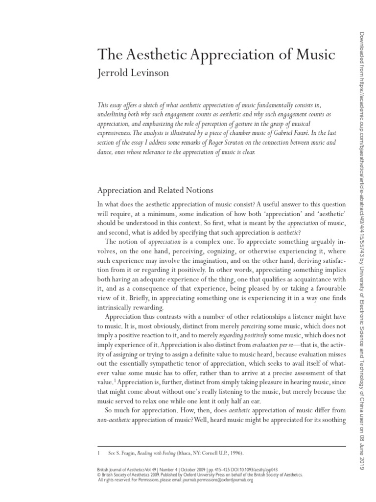 The Aesthetic Apreciation of Music | PDF | Aesthetics | Harmony