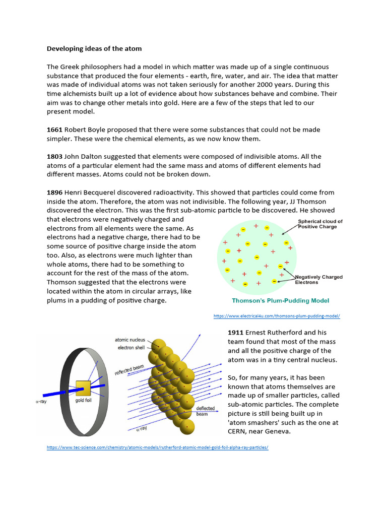 1.1 - Developing Ideas of The Atom | PDF | Atoms | Electron