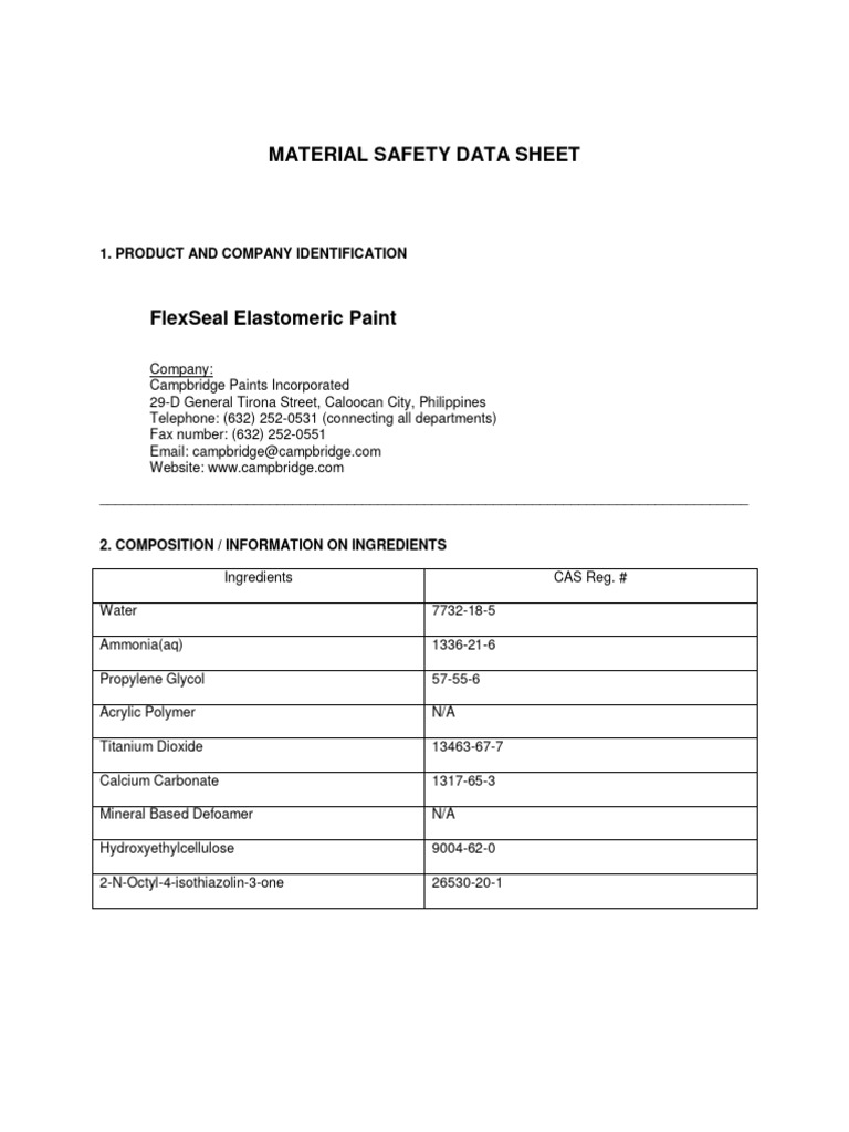 Flex Seal MSDS Download Free PDF Toxicity Waste