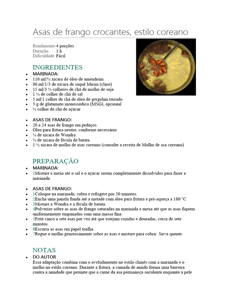 Asas de Frango Coreanas Crocantes | PDF | Caldo | Chocolate, image size:768x1024