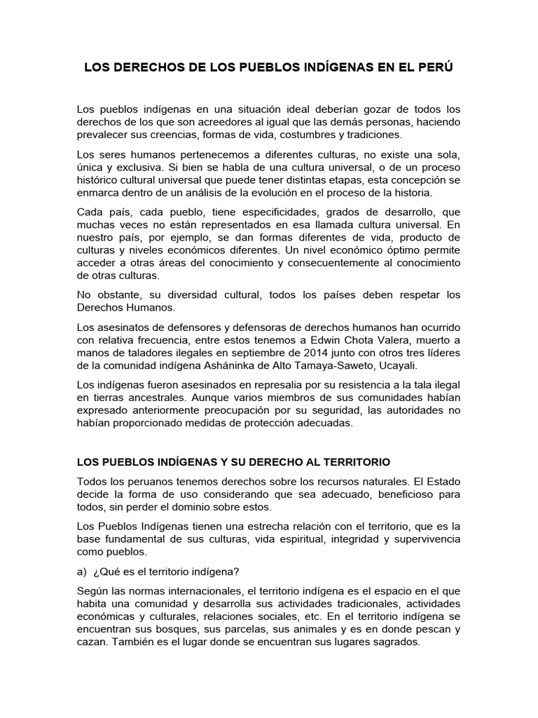 Los Derechos de Los Pueblos Indígenas en El Perú | PDF | Organización ...