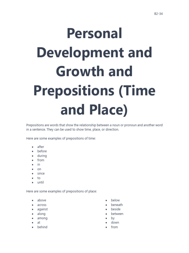 B2-34 Prepositions of Place | PDF | Preposition And Postposition ...