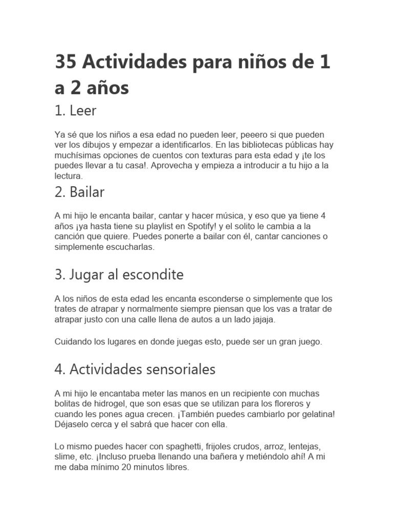 Actividades para niños de 1 a 2 años | PDF