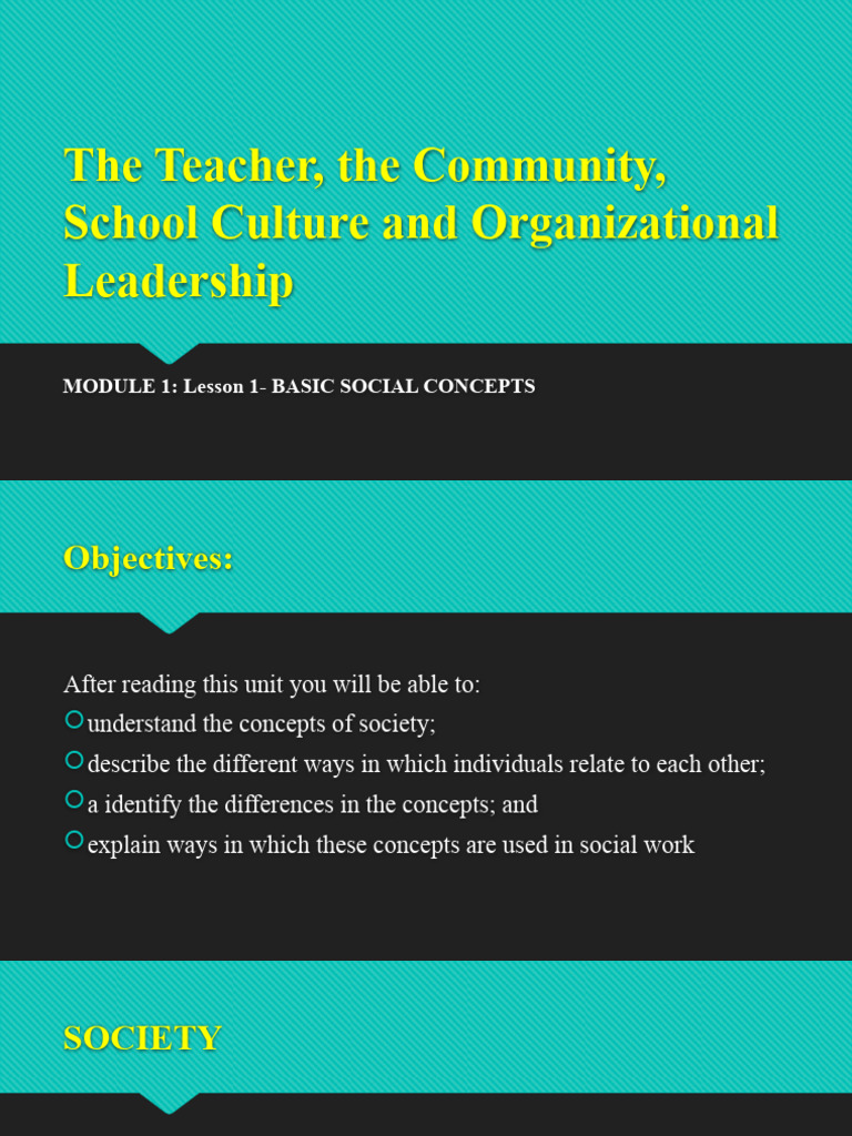 The Teacher The Community School Culture Module 1 Lesson 1 Teacher