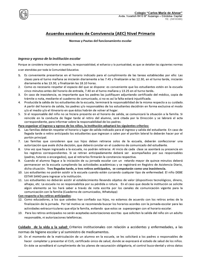 Normas de Convivencia Escolar Primaria | PDF | Salud y bienestar