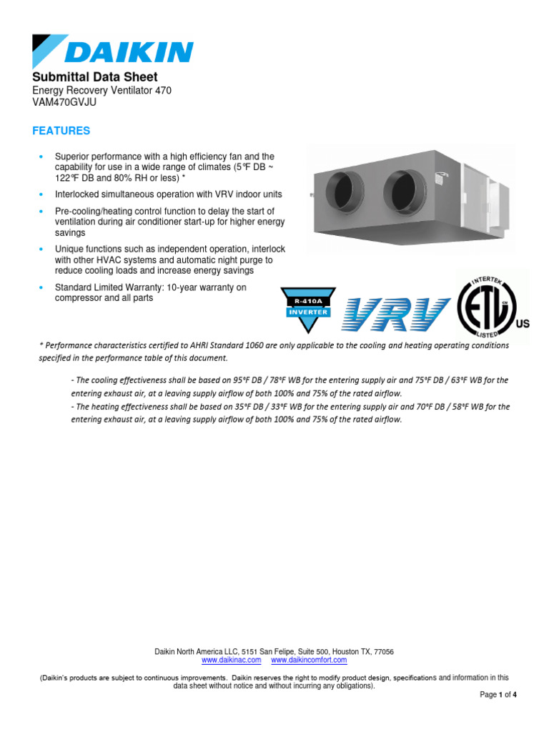 Sds Vam470gvju PDF Air Conditioning Engineering Thermodynamics