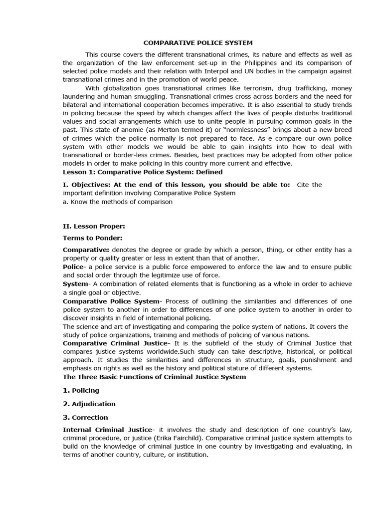 Lea 4 Comparative Models In Policing Pdf International Relations