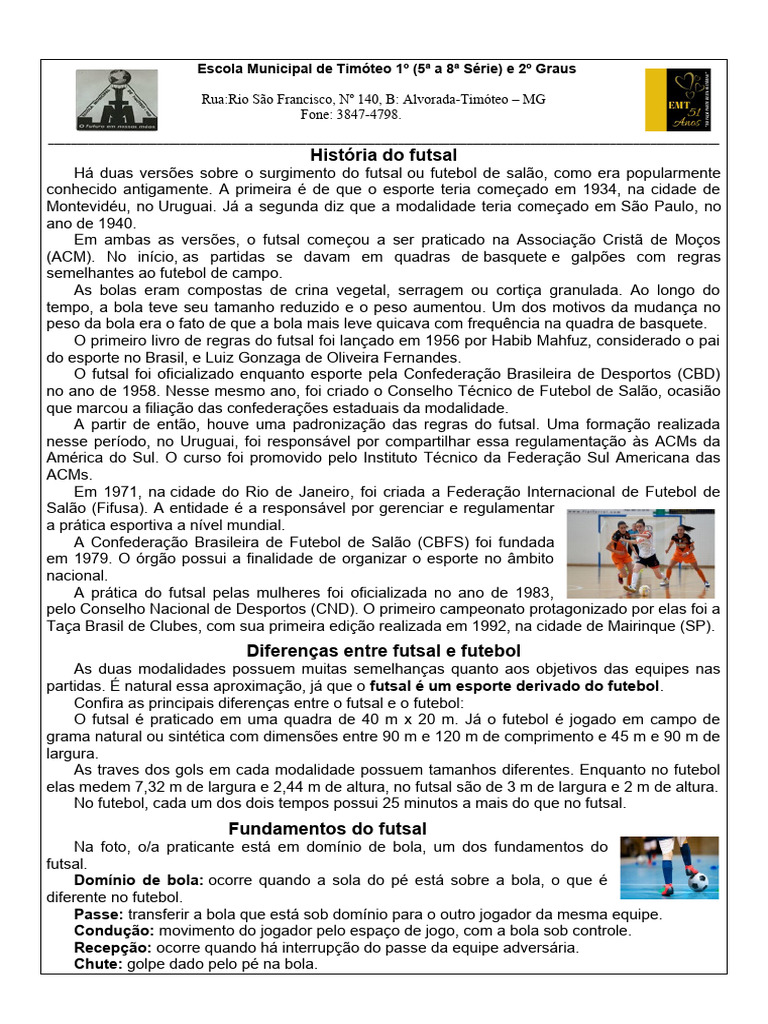 História e Regras do Futsal | PDF | Futebol | YMCA