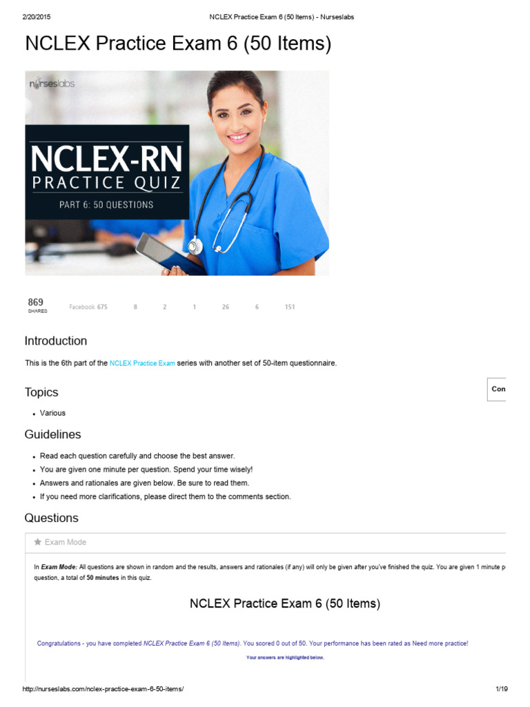 NCLEX Practice Exam 6 (50 Items) Nurseslabs PDF PDF Childbirth