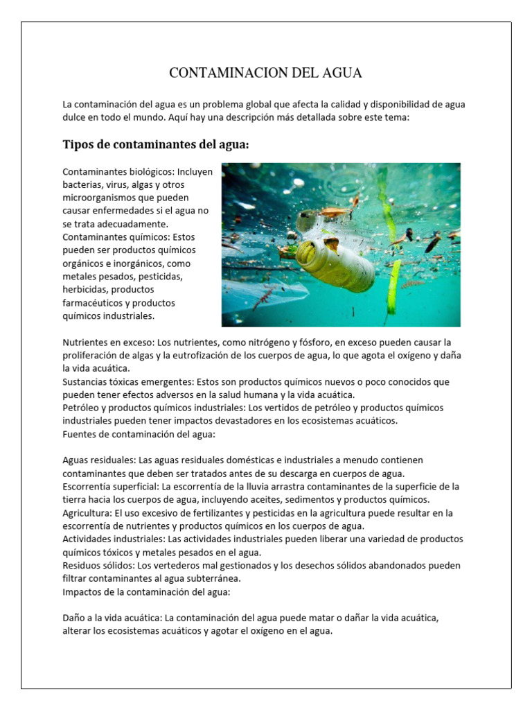 Contaminación del Agua: Causas y Soluciones | PDF | La contaminación ...