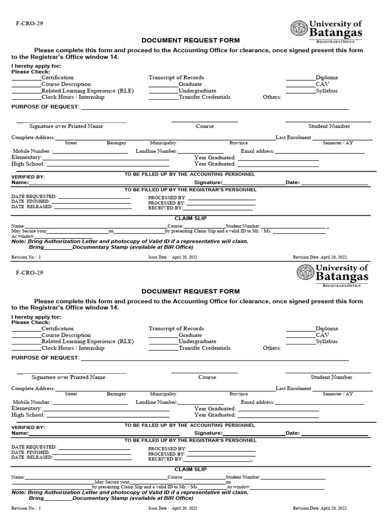 Document Request Form New 4 Pdf Credential