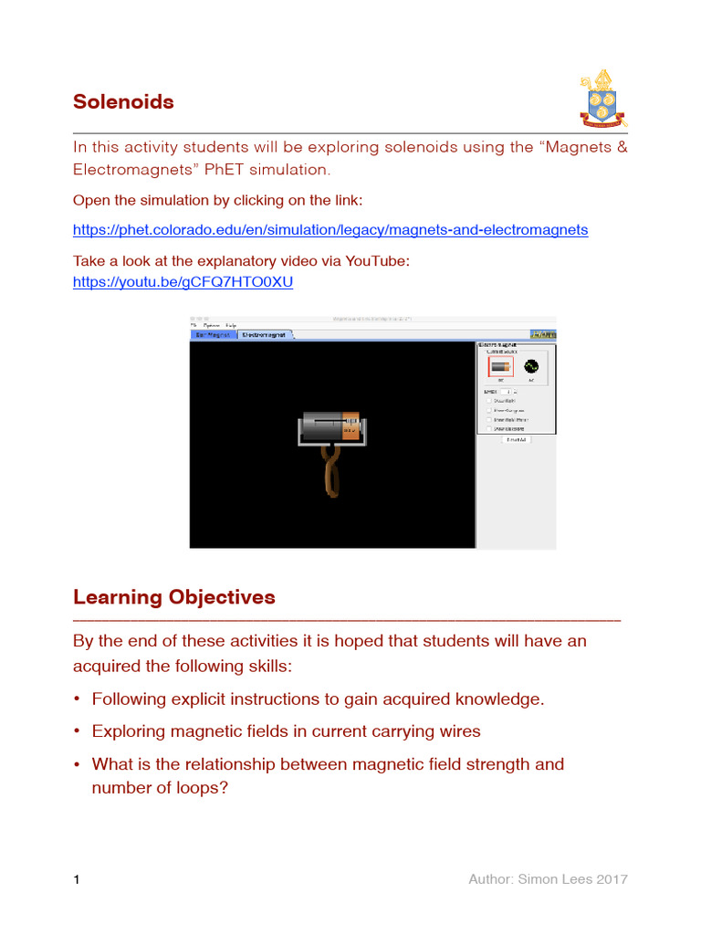 PhET Solenoids PDF Field Compass