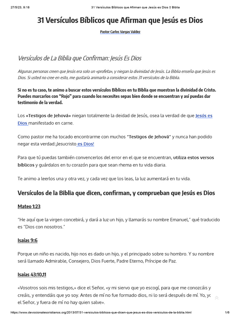 31 Versículos que Confirman a Jesús como Dios | PDF | Cristo (título ...