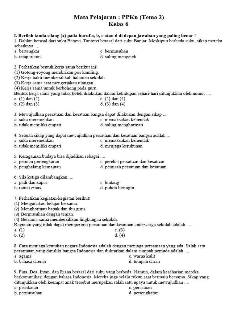 45 Soal PTS PKN Kelas 6 SD Semester Ganjil 2025