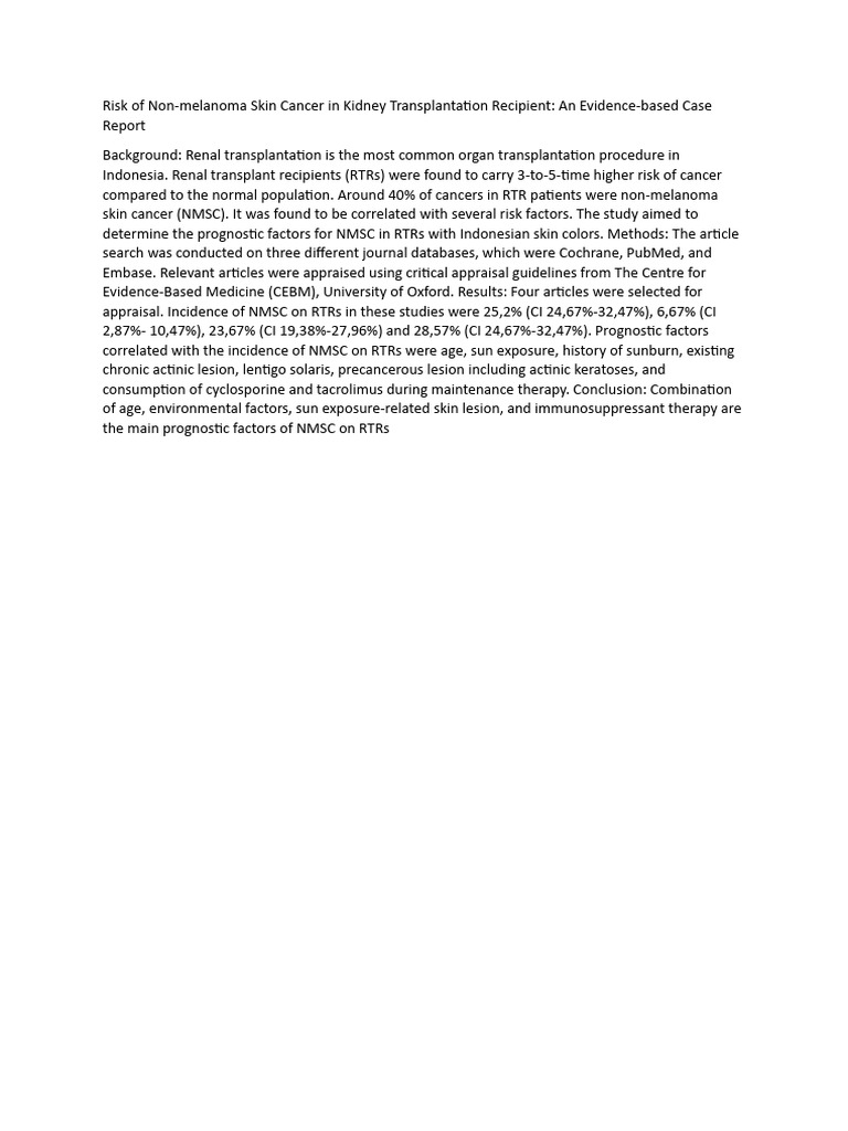 Risk of NonMelanoma Skin Cancer in Kidney Transplantation Recipient