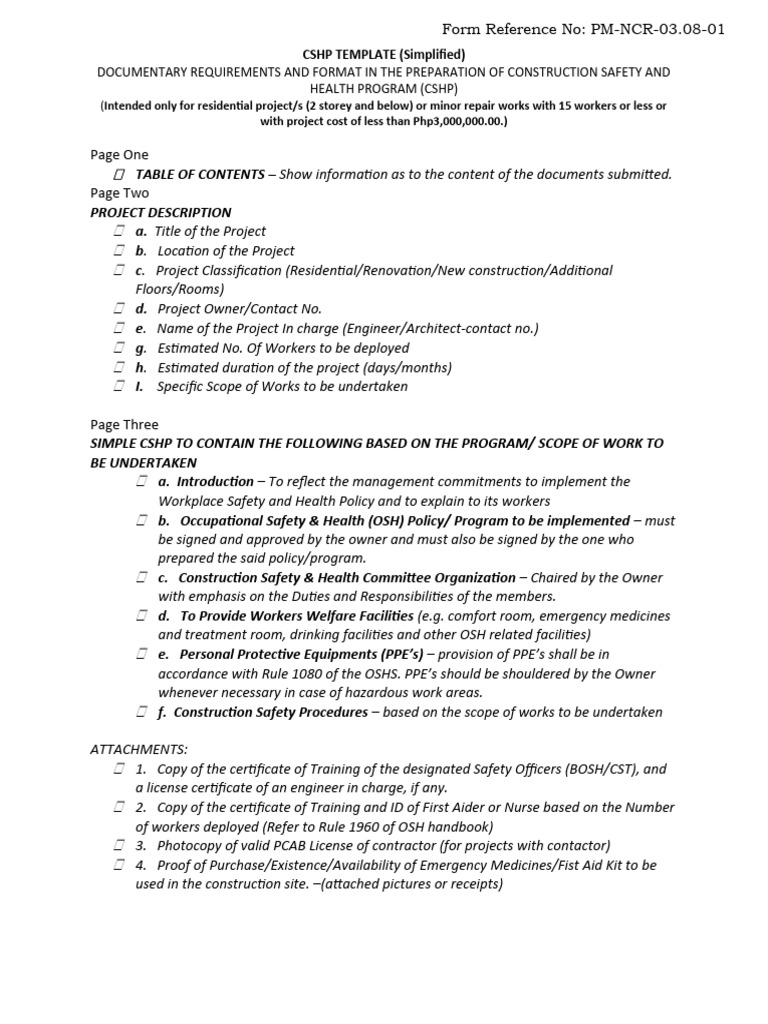 Documentary Requirements and Format of Simplified CSHP Download Free