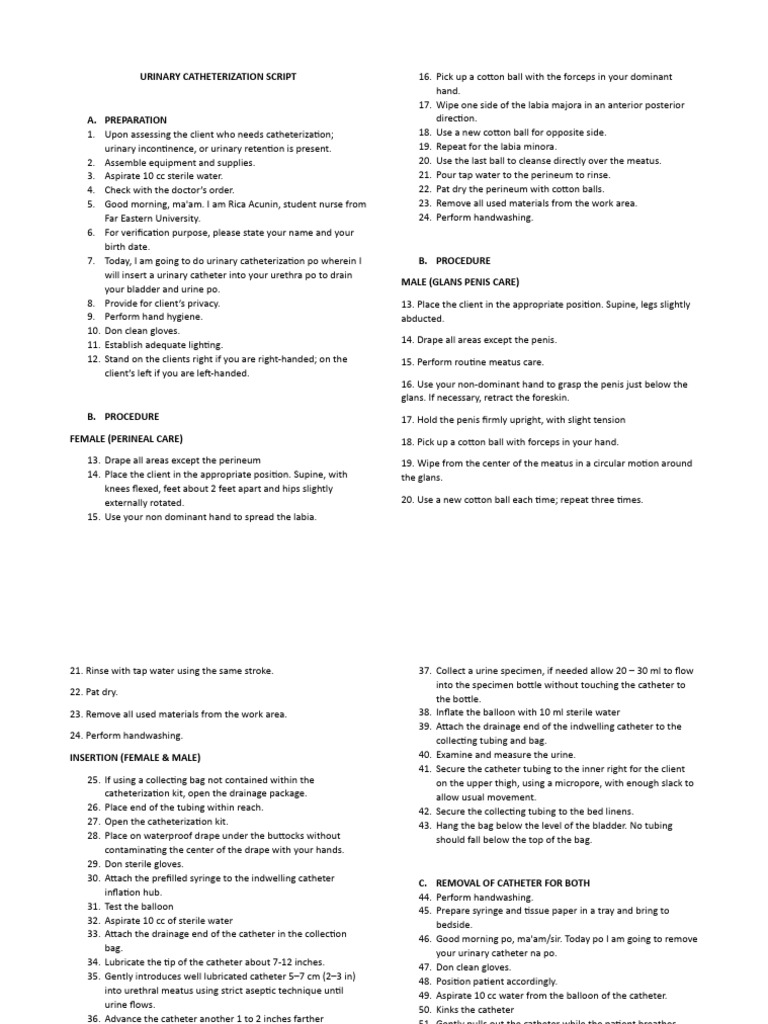 Urinary Catheterization Procedure Guide | PDF | Catheter | Labia
