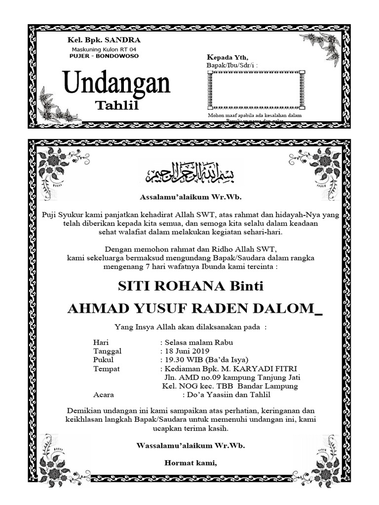 01 Contoh Undangan 7 Hari Format | PDF