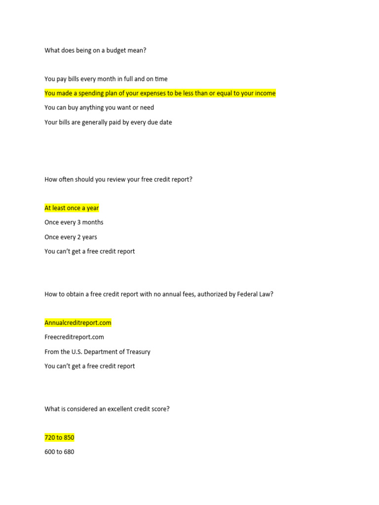 Financial Literacy Questions | PDF | Credit | Finance & Money Management