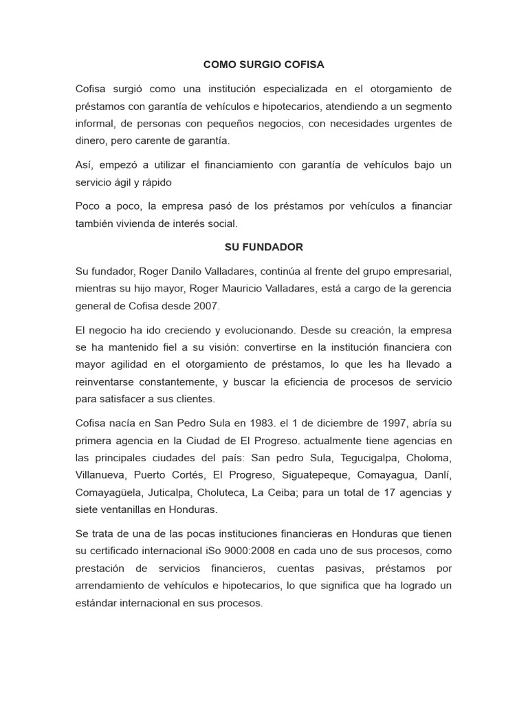 Historia y evolución de Cofisa Honduras | PDF | Economias | Dinero