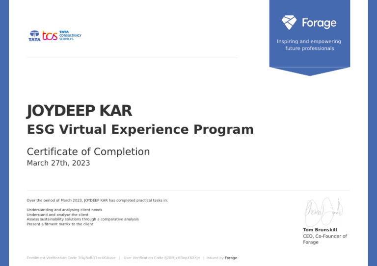 Tcs Esg Virtual Program Certificate Pdf