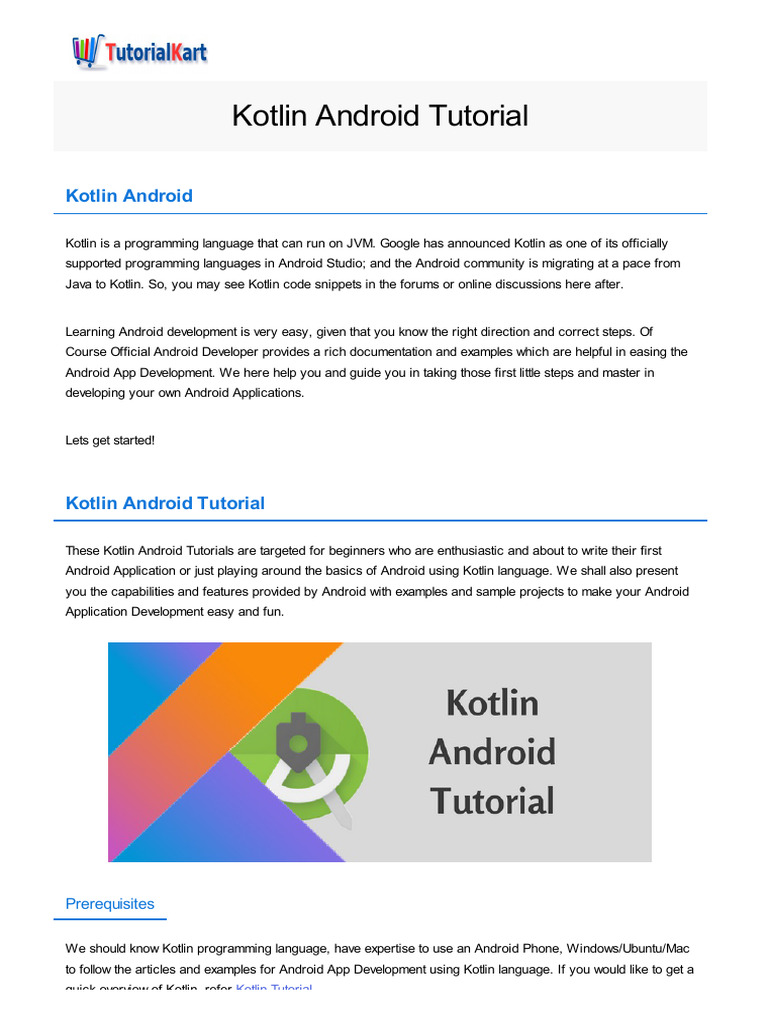 Kotlin Android Tutorial | PDF | Android (Operating System) | Java ...