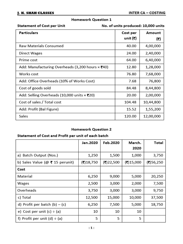 Costing Analysis for Inter CA Students | PDF | Cost Of Goods Sold | Cost