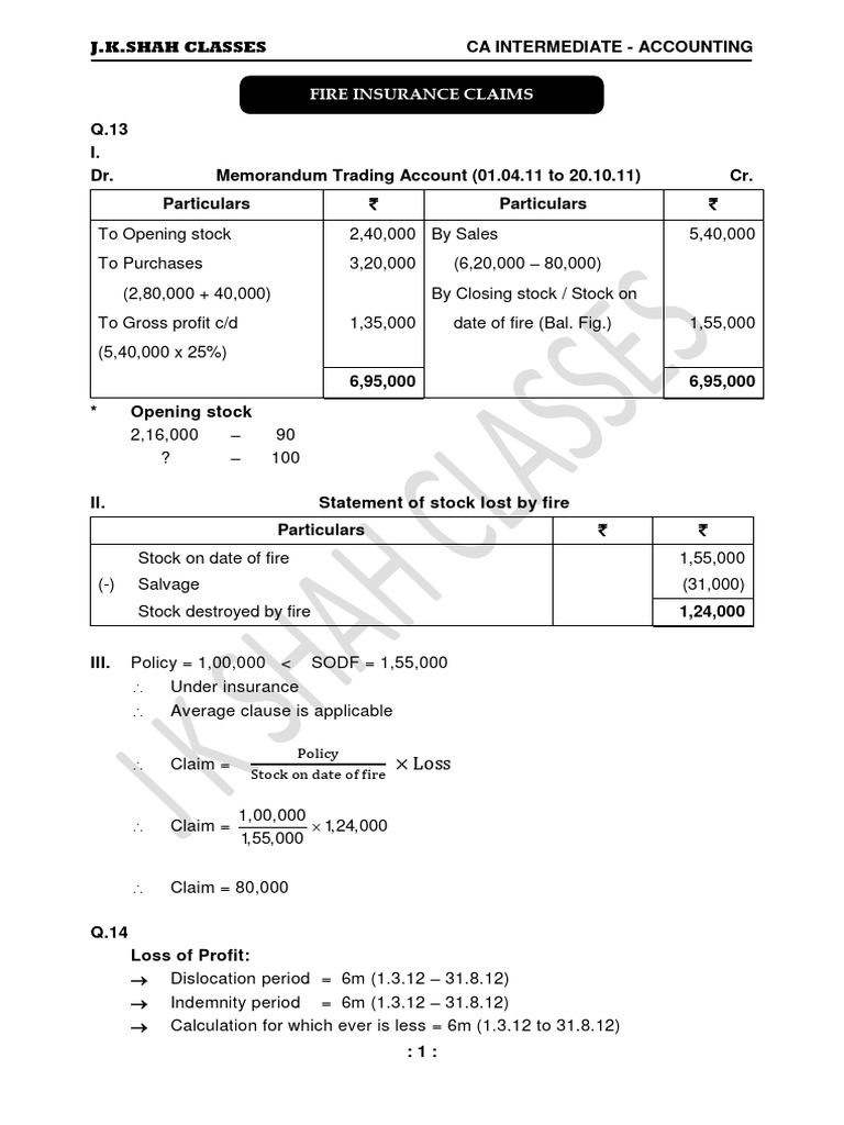 Fire Insurance Claims Accounting Guide | PDF | Economies | Financial ...