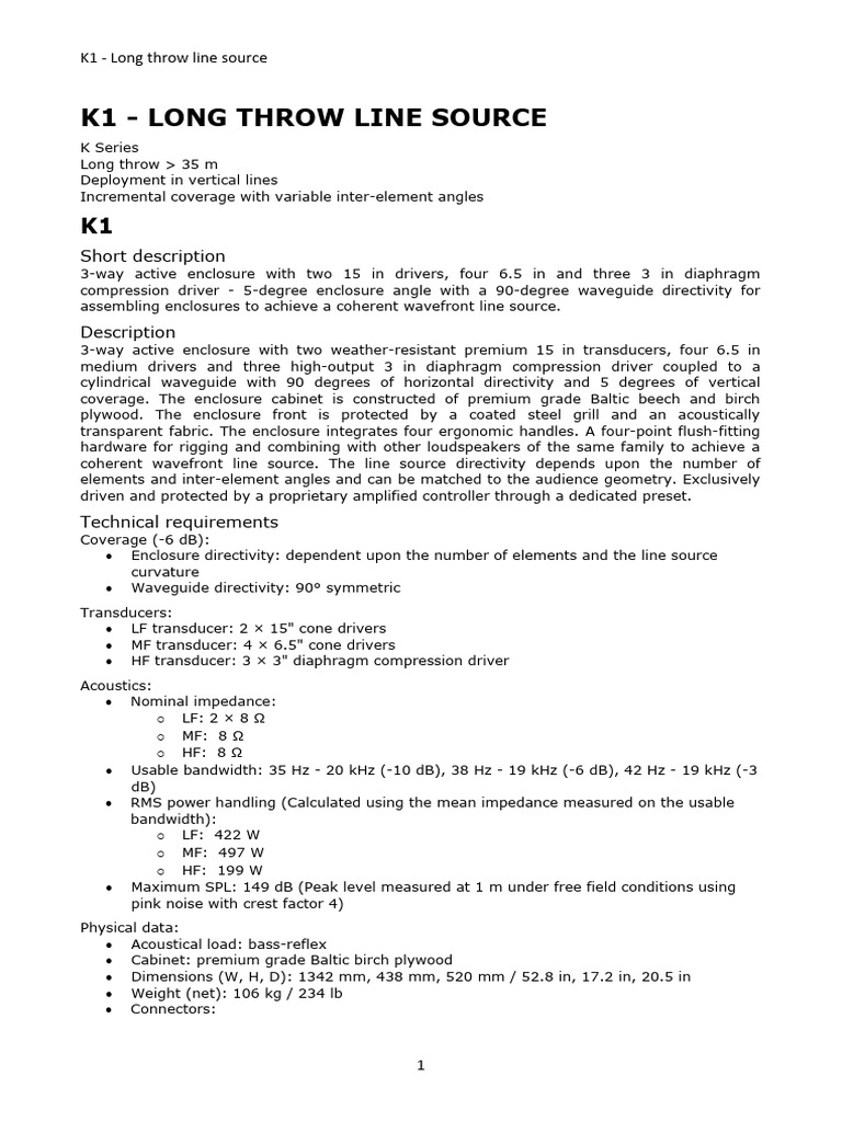 K1 Long Throw Line Source PDF Loudspeaker Qualia