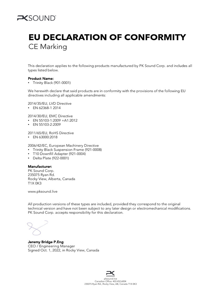 EU Declaration of Conformity for PK Sound | PDF | Home & Garden ...