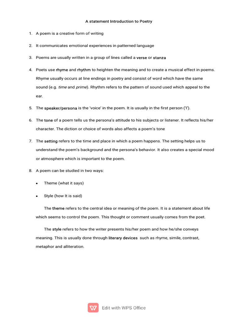 Elements of The Poem | PDF