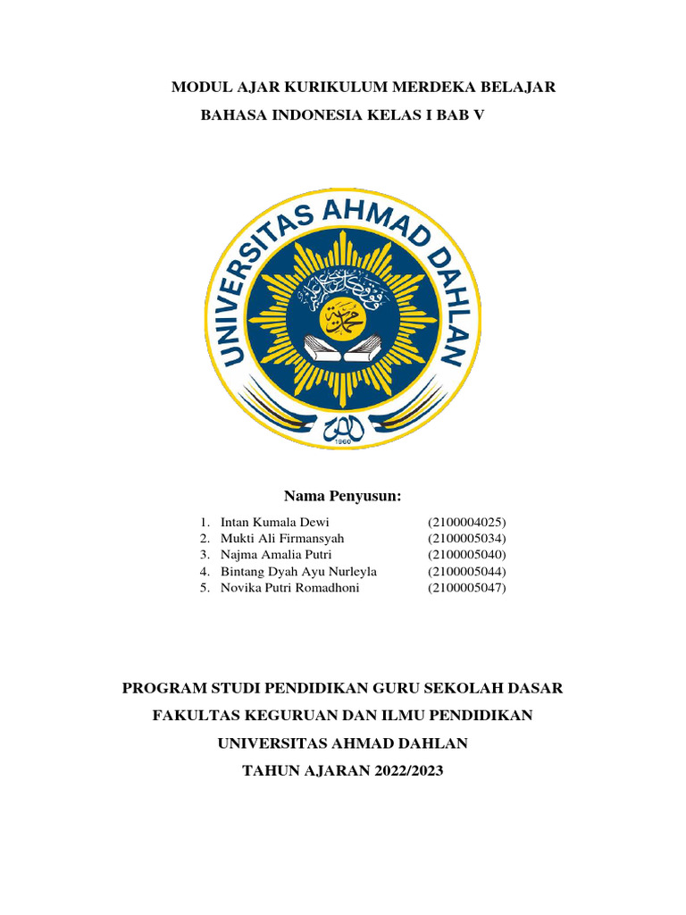 Modul Ajar Bahasa Indonesia Kelas 1 Bab 5 Kurikulum Merdeka | PDF ...