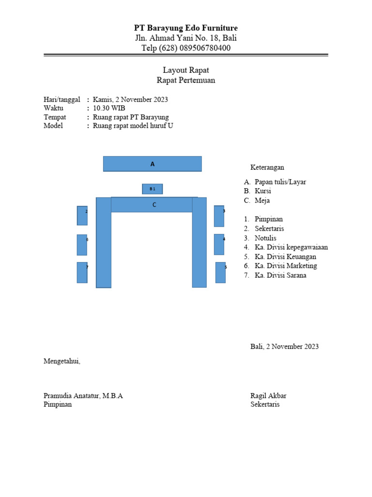 Layout Rapat PT Barayung 2 Nov 2023 | PDF