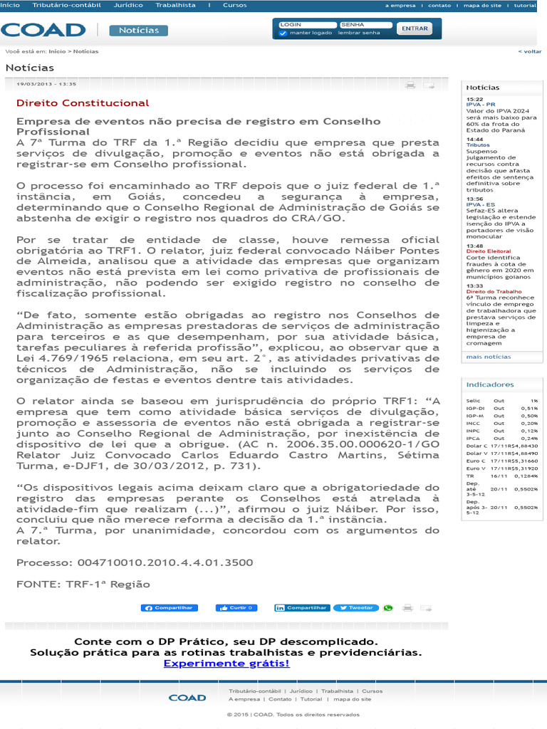 Registro de Eventos e Conselho Profissional | PDF