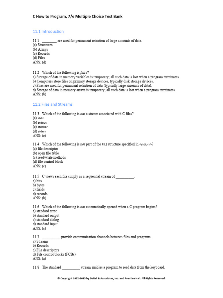 C How To Program 7th Edition Deitel Test Bank | Download Free PDF ...