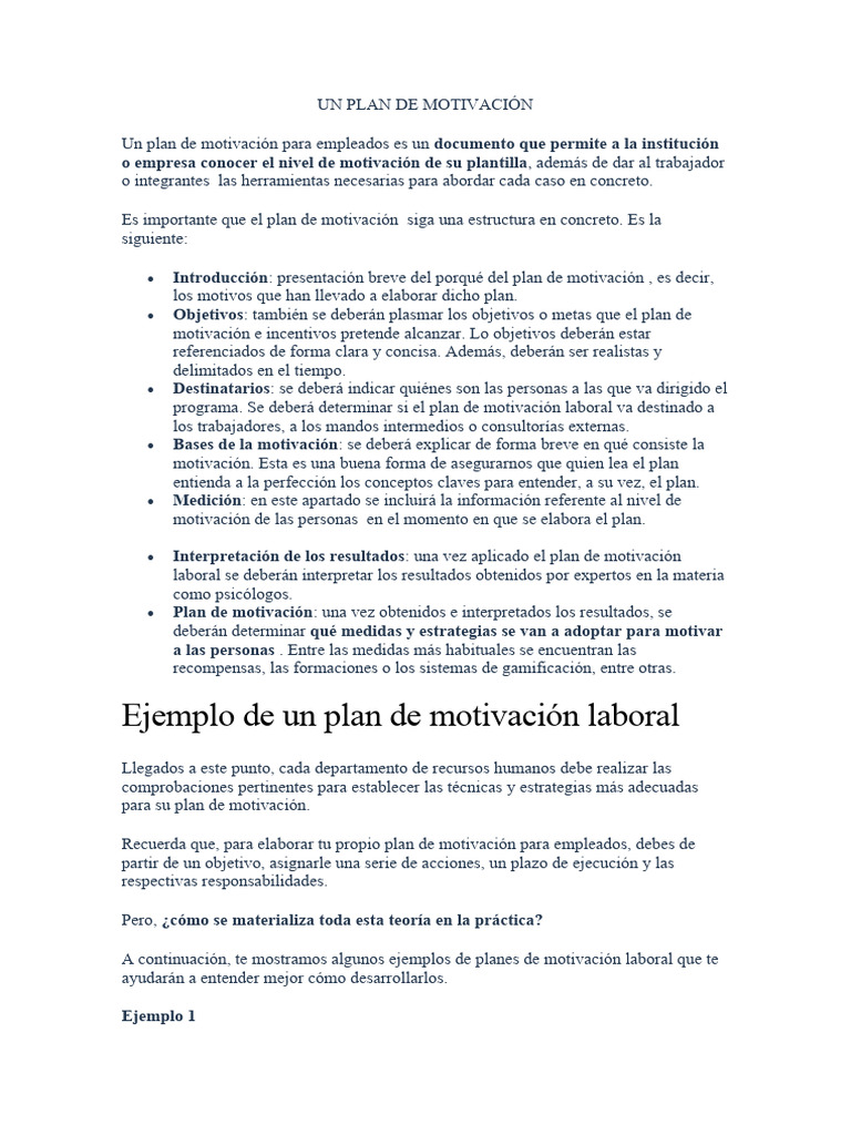 Ejemplos de Planes de Motivación Laboral | PDF | Motivación | Motivacional