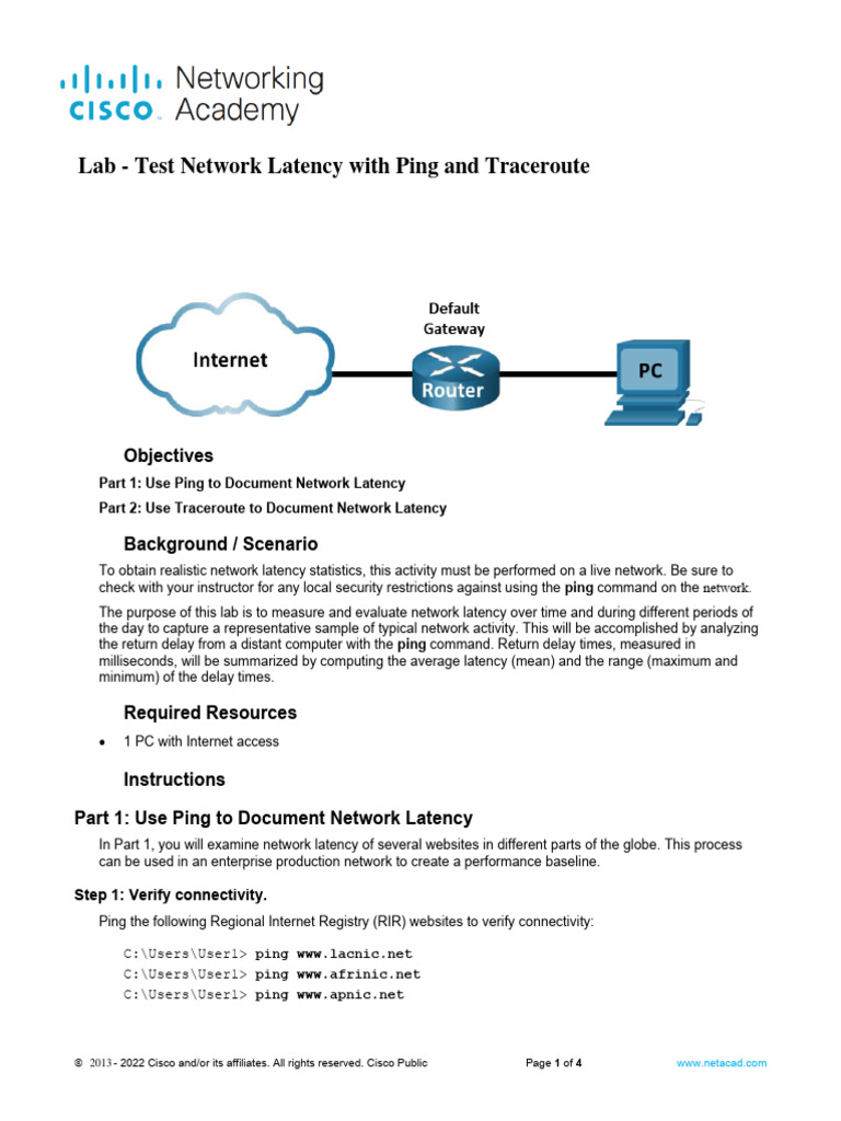 Testing Network Latency with Ping & Traceroute | PDF | Computing ...