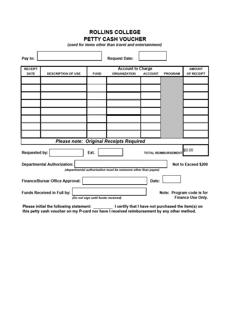 Petty Cash Voucher Form Template | PDF