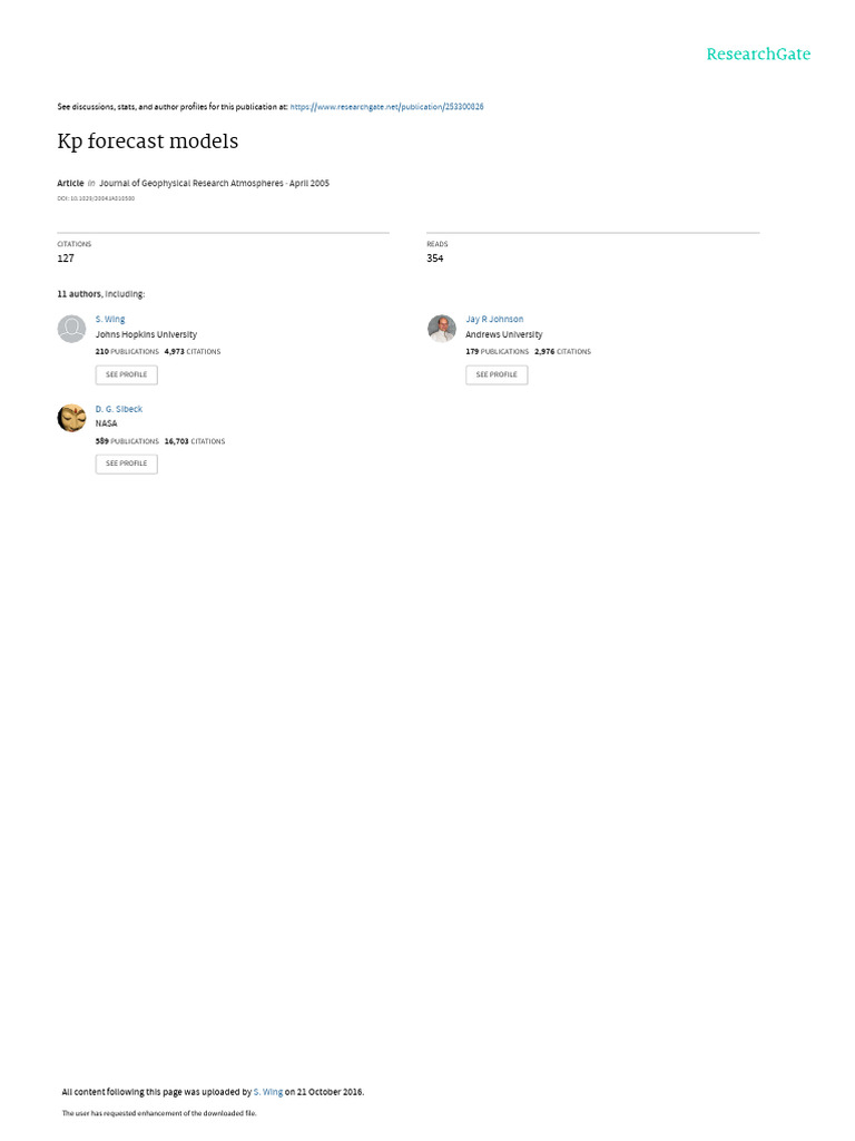 KP Forecast Models PDF Space Weather Forecasting
