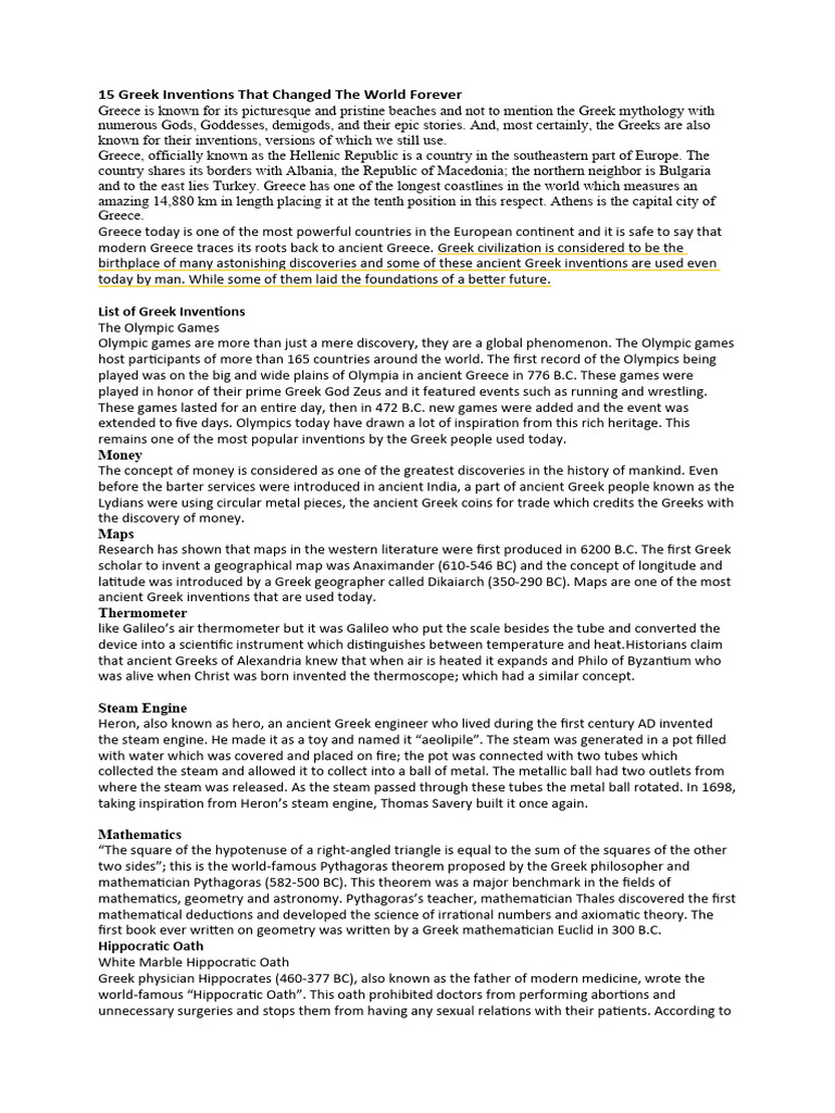 15 Greek Inventions That Changed The World Forever | PDF | Printing ...