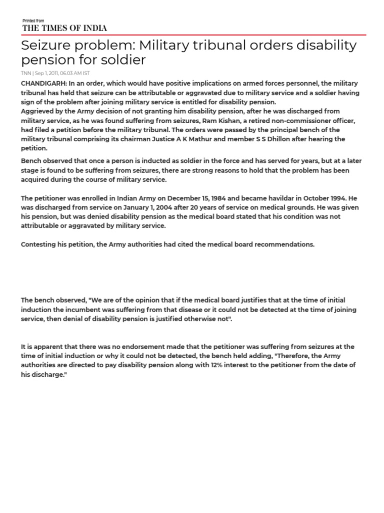 Disability Pension for Soldiers | PDF