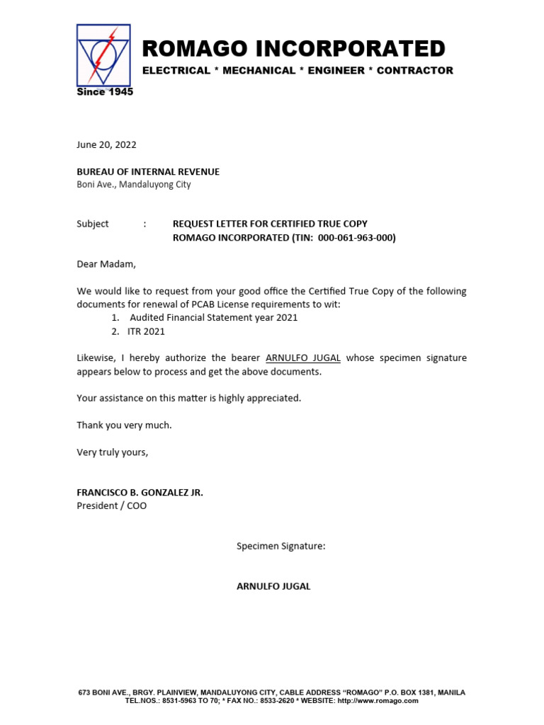 Bir request letter ctc afs itr pdf