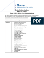 Revision Topics Year 8 Term 1 23.24