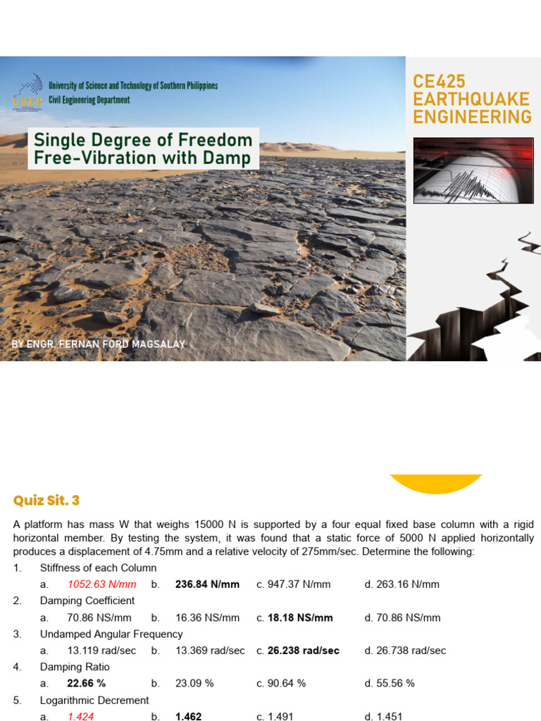 Week 6 - SDoF Free Vibration With Damped Review | PDF | Damping ...